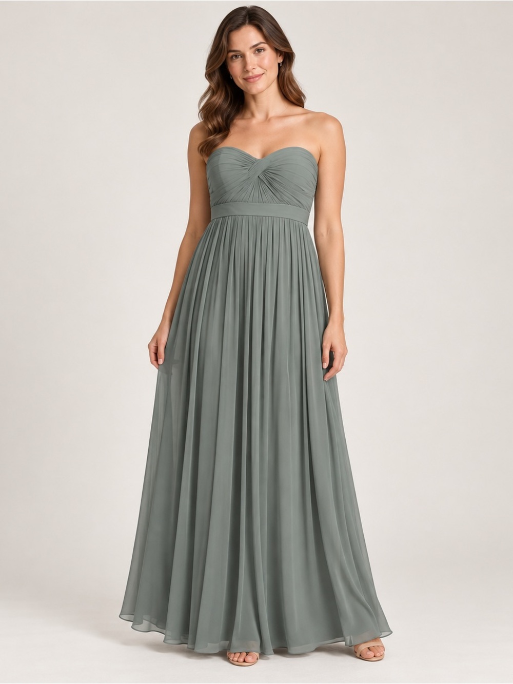 Jenny Yoo Collection Strapless Pleated Chiffon Maxi Bridesmaid Gown sz 20